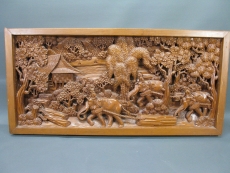 Altes Asiatisches Relief aus Teakholz geschnitzt 102 cm Handarbeit Rarität