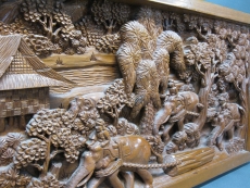 Altes Asiatisches Relief aus Teakholz geschnitzt 102 cm Handarbeit Rarität