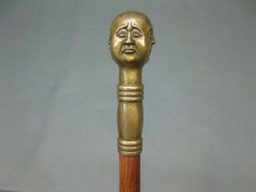 Messing Bronze Gehstock asiatisch Buddha 4 Gesichter Spazierstock Edelholz 1 m