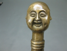 Messing Bronze Gehstock asiatisch Buddha 4 Gesichter Spazierstock Edelholz 1 m
