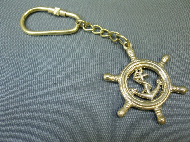 Schlüsselanhänger  Steuerrad mit Anker Messing 4,5 cm  Maritime Dekoration 
