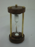 Messing Holz Sanduhr Stundenglas Glasenuhr 10 cm hoch 3 min