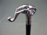 Gehstock aus schwarzem Hartholz, Metallgriff Elefant