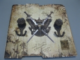 Holz Garderobe 40 cm x 40 cm Mittelalter Wappen Schwerter Rüstung chabby