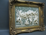 Großes Bild Engel Relief 55 cm x 45 cm Goldrahmen 6 Kg schwer Putto Stuck Barock